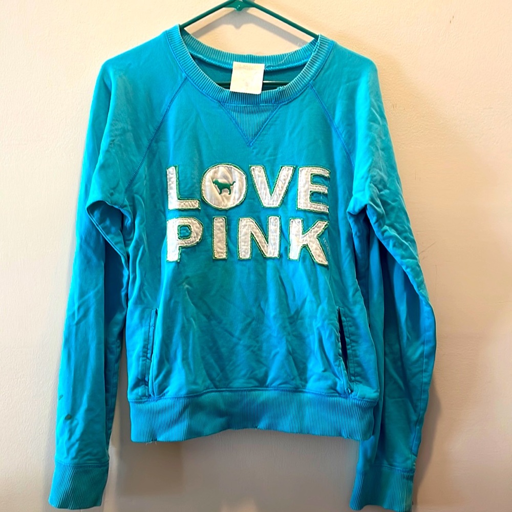 Victoria Secrets PINK Blue Pullover LOVE PINK Medium